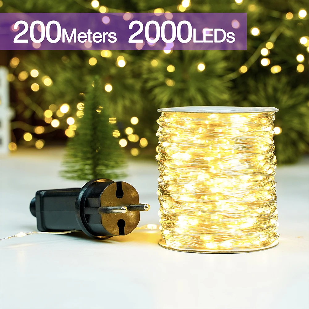 Guirxiété Lumineuse de Noël à 1000LED, Rideau en Fil d'Argent, Étanche, Décoration de ixde Vacances, 2024