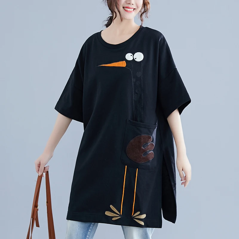 Grande taille femmes été nouveau Sle ort Sve t-shirt Dr brodé devant mi-long minceur à la mode Version coréenne coton