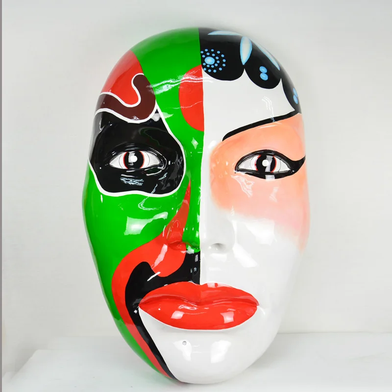 %S_ 3D Facial Mask Mold Face Wall Sculpture Chinese Painted Peking Opera Halloween Wall Decoration Art Deco Resin Crafts