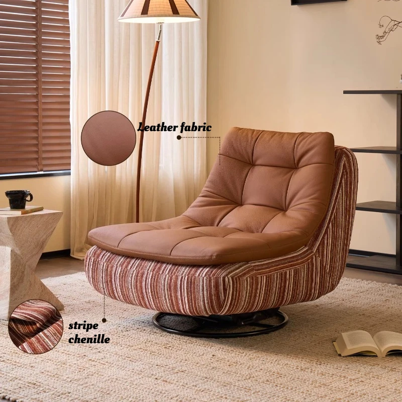 Swivel Rocking Lounge Chair French Retro Genuine Leather Accent Armchair LivingRoom Reading Bedroom Relax Swivel Rocker Recliner