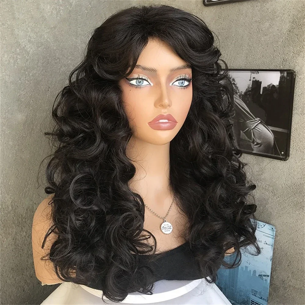 Loose Wave New Fashion Wig Synthetic Long Curly Wig For Women 22 Inch Middle Part Wool Roll Heat Resistant Fiber Daily Use