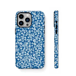 INS Retro Blue Small Floral Fragments Case dla iPhone 16 15 14 13 Pro Max 12 11 Pro Plus SE2 XR XS Shockproof Ultra Thin Cover