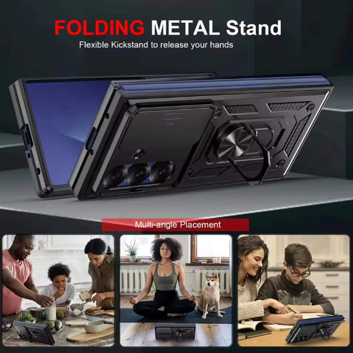 Case For Samsung Galaxy Z Fold 7  Degree Ring Bracket Slide Lens Camera Duty Armor Rugged Military Grade Cover