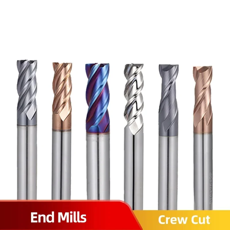 CNC Carbide End Mills 2 3 4 Flute Tungsten Machine Milling Cutter Tools Metal Key Seat Face Router Bit HRC50 55 65 mill