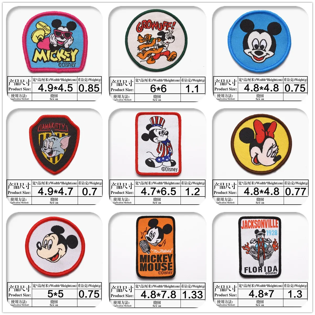 Cartoon Mickey Mouses Cloth Patches Round Badges Clothing Accessories Anime Kawaii Mini Adhesive-free Edge Woven Labels Diy Toys