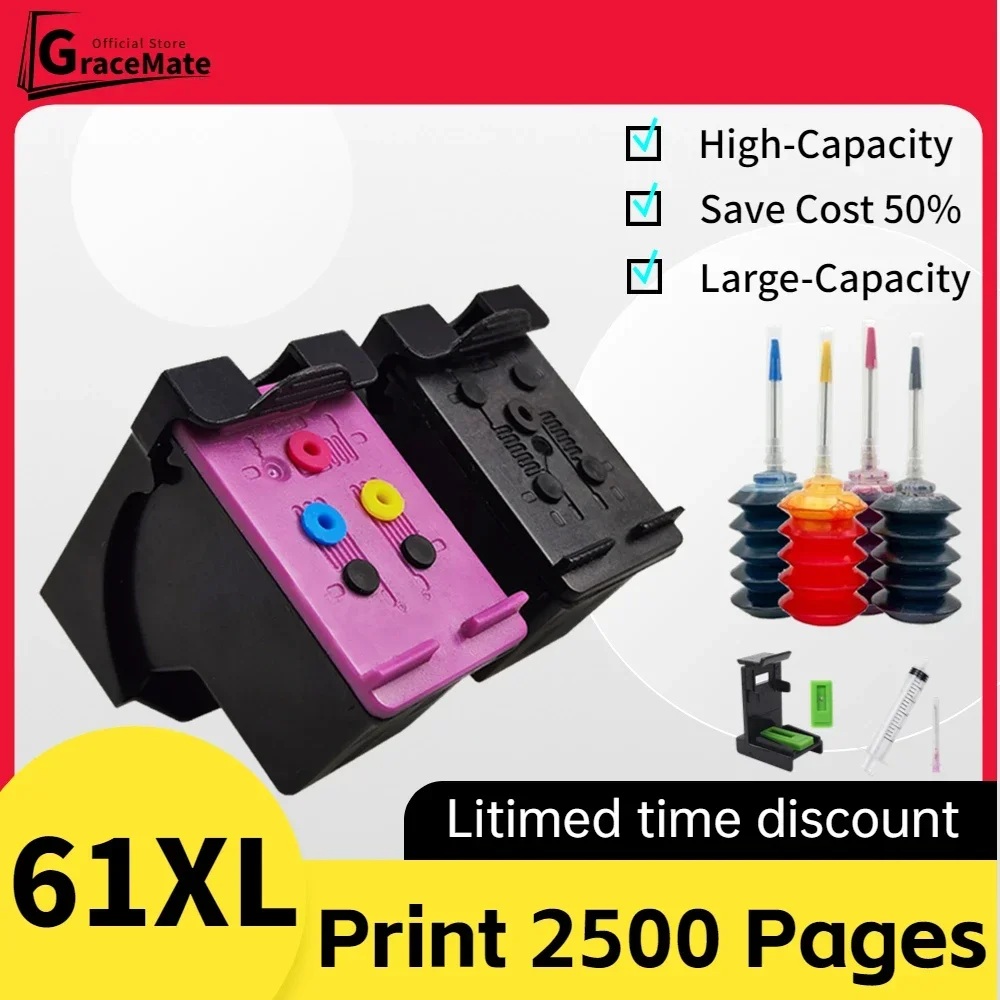 GraceMate 61XL Ink Cartridge Compatible for HP 61 HP61 Hp61xl for HP Deskjet 1000 1050 1050A 1510 2000 2050 2050A 3000 Printer