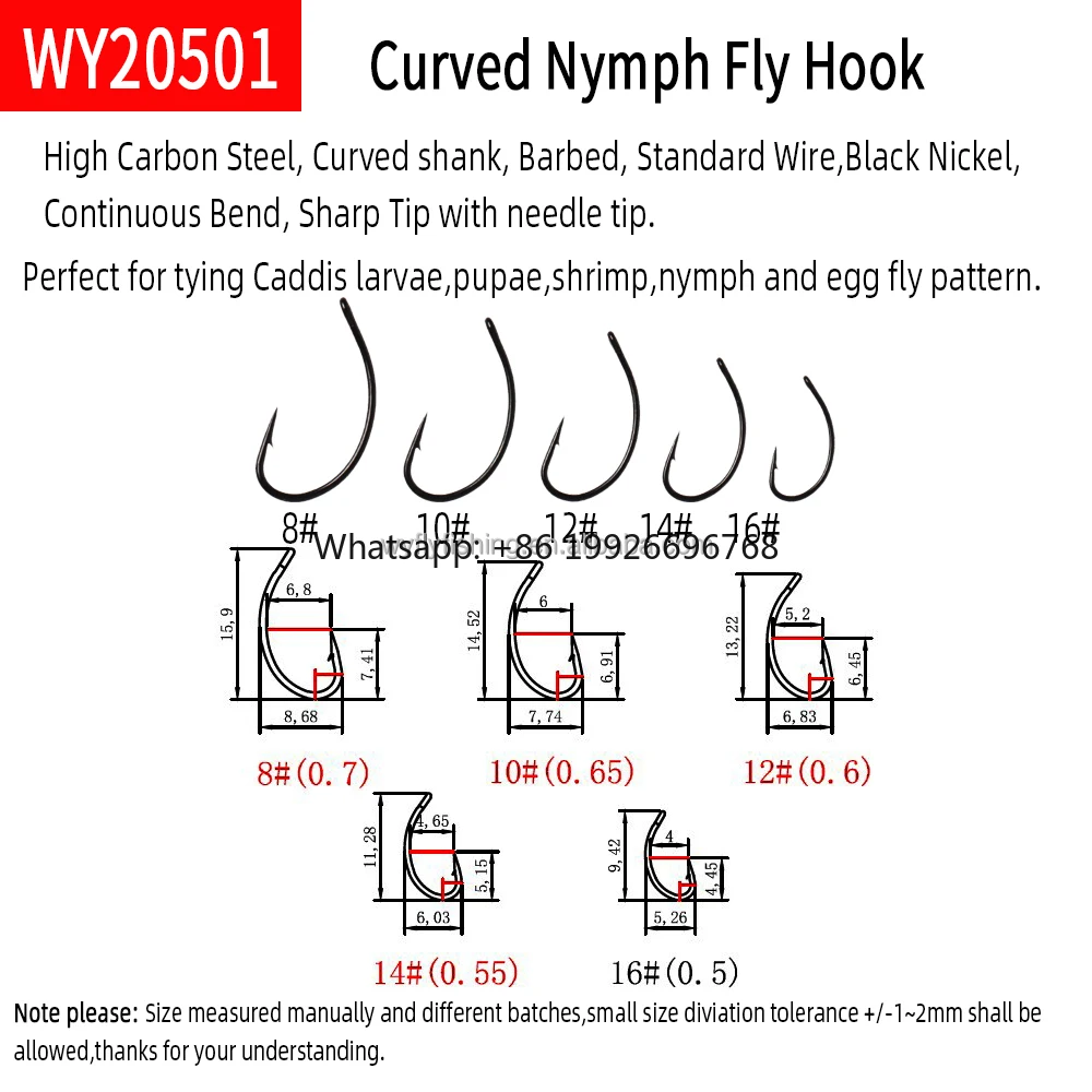 

High Carbon Steel Fly Tying Fishing Lure Barbed Hook for Nymph Bug Shrimp Scud Flies Sizes #8~#16 for Streams and Rivers factory