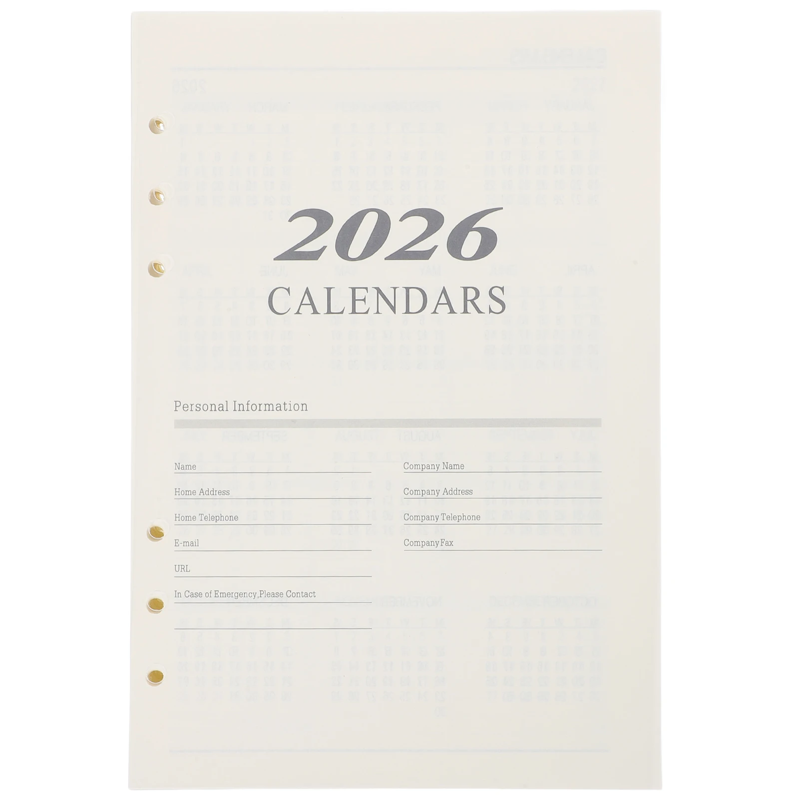 

Loose-leaf Notebook Core Replacement 6-hole Paper College Planner Refills English Inserts 6-ring 2026 Monthly Daily