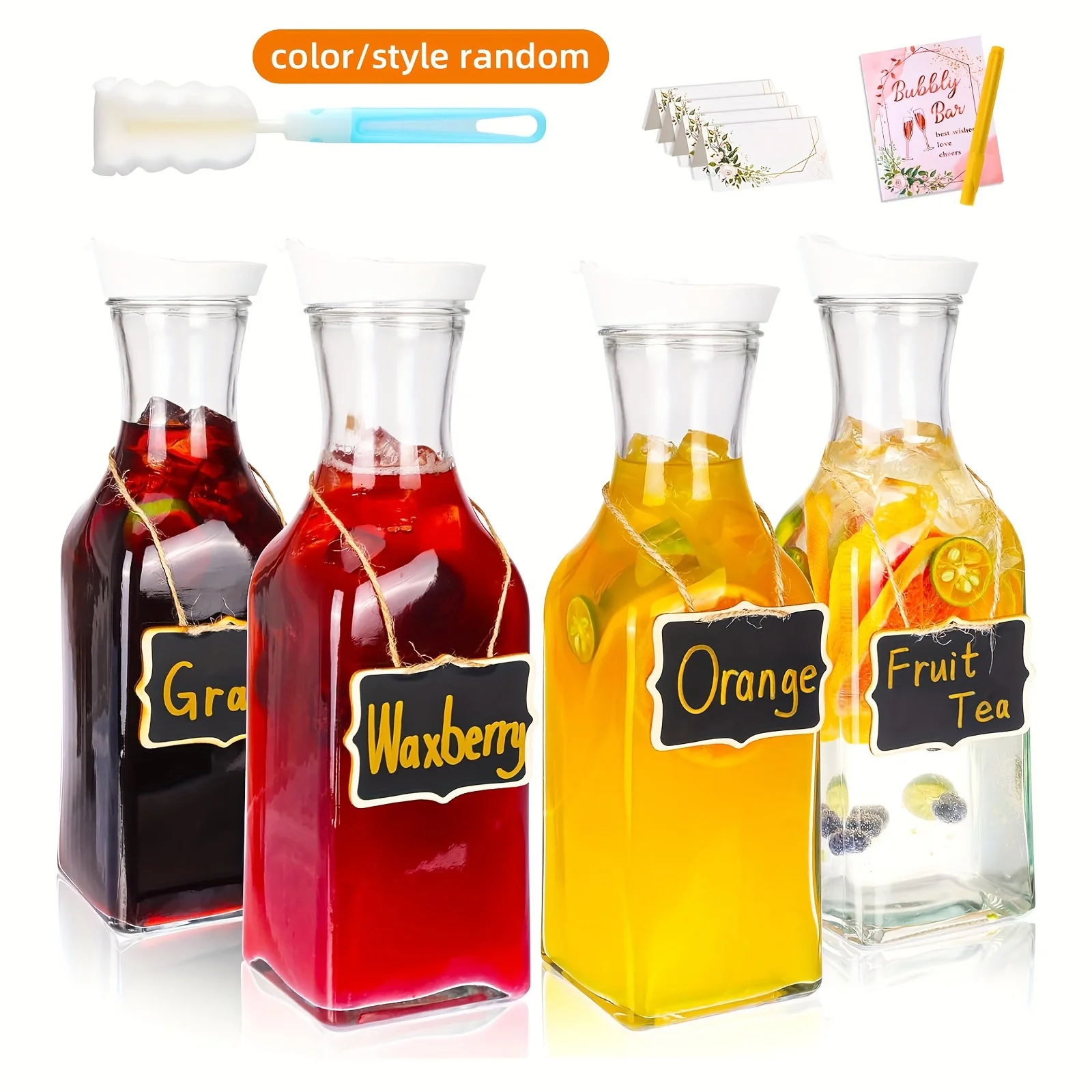 

Collection of Four Glass Carafes with Lids, Each Holding 1.5 Liters, Ideal for Serving Iced Tea, Cold Drinks, Milk, And Cold Br