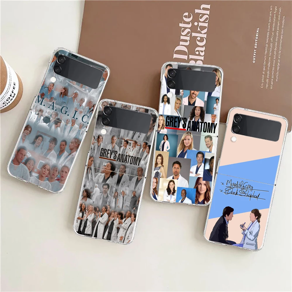 Capa de telefone para samsung galaxy z flip 7 6 5 4 caso transparente para samsung z flip 3 pc duro escudo dobrável greys anatomia fundas