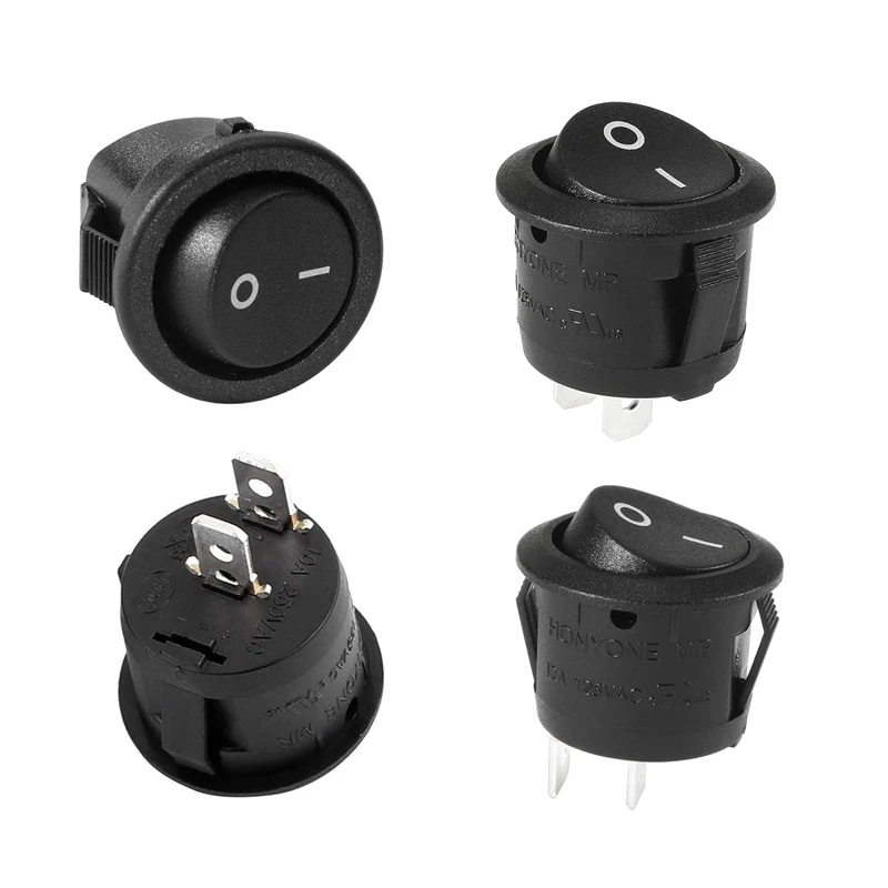 5/10pcs Round Rocker Power Switch 6A 250V AC 2 Pin 2 Position ON/Off Power Boat Switches SPST Black Button Mini Round Black Red