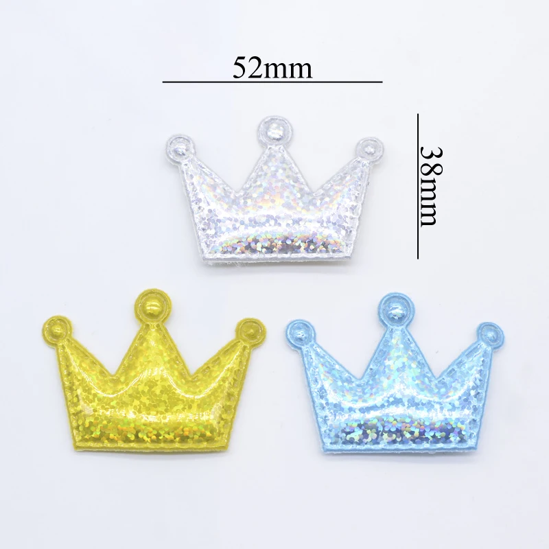 12Pcs Glitter Crown Padded Patches Laser PU Applique for DIY Girl Hair Band Headbands Ornaments Accessoies Clothes Crafts Sewing