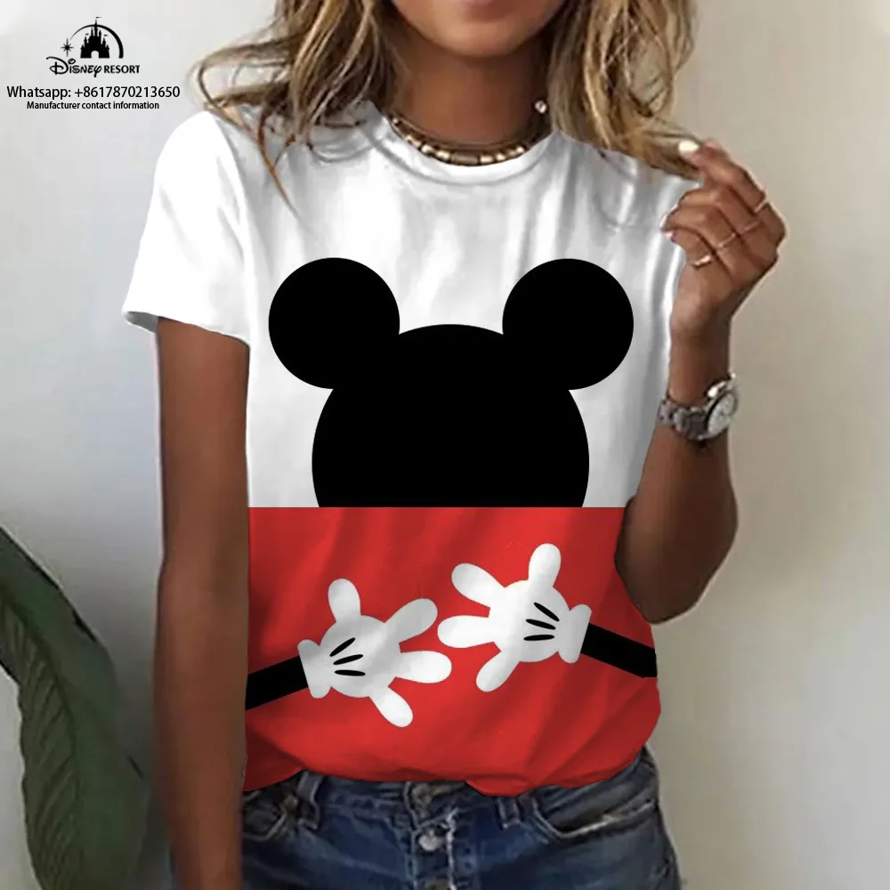 2023 modna i swobodna nowa damska koszulka z okrągłym dekoltem Mickey Minnie letnia nadruk kreskówkowy bluzka Harajuku uliczna 2K