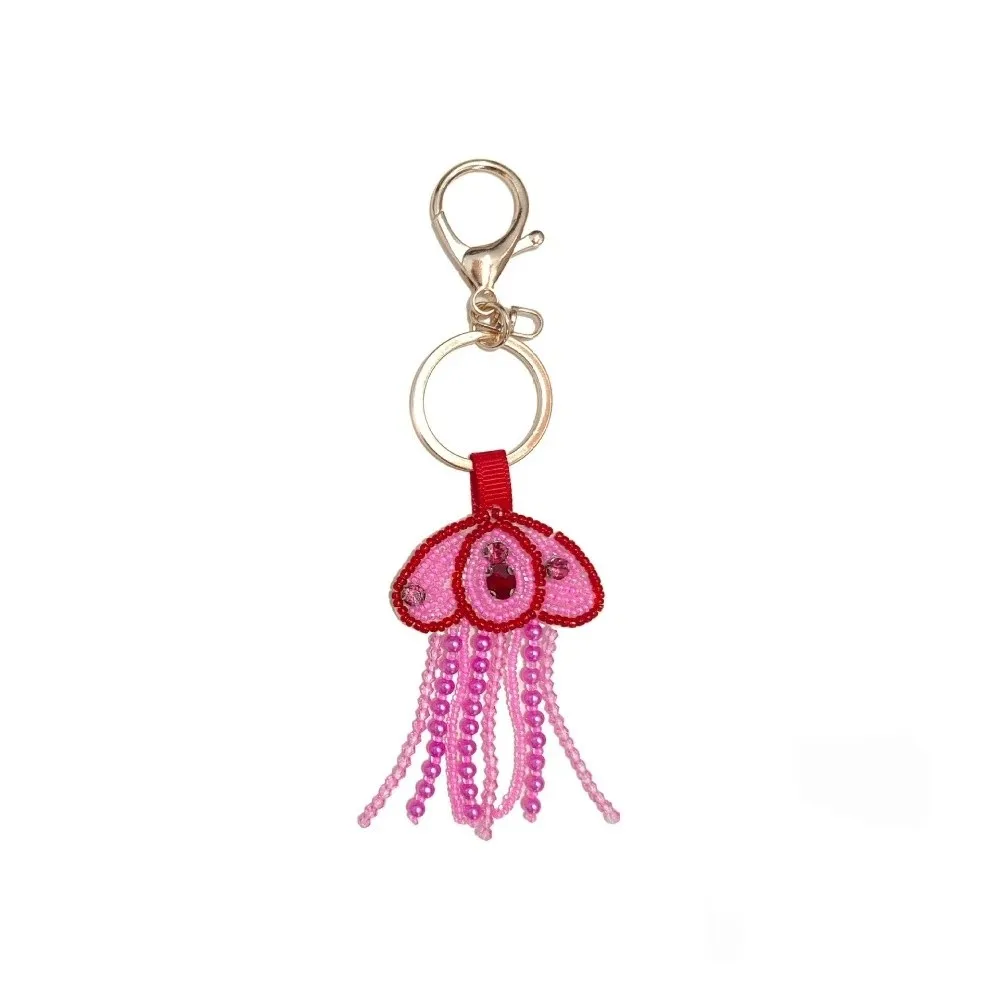 Handmade Handmade Keychain Rhinestone Beads Soft Fabric Jellyfish Patch Keychain Weighted Fabric Design