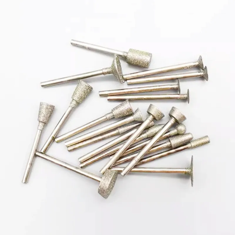 20Pcs 3mm Shank Diamond Grinding Burr Needle Point Engraving Carving Polishing Glass Jade Stone Drill Bit Rotary Tool Set