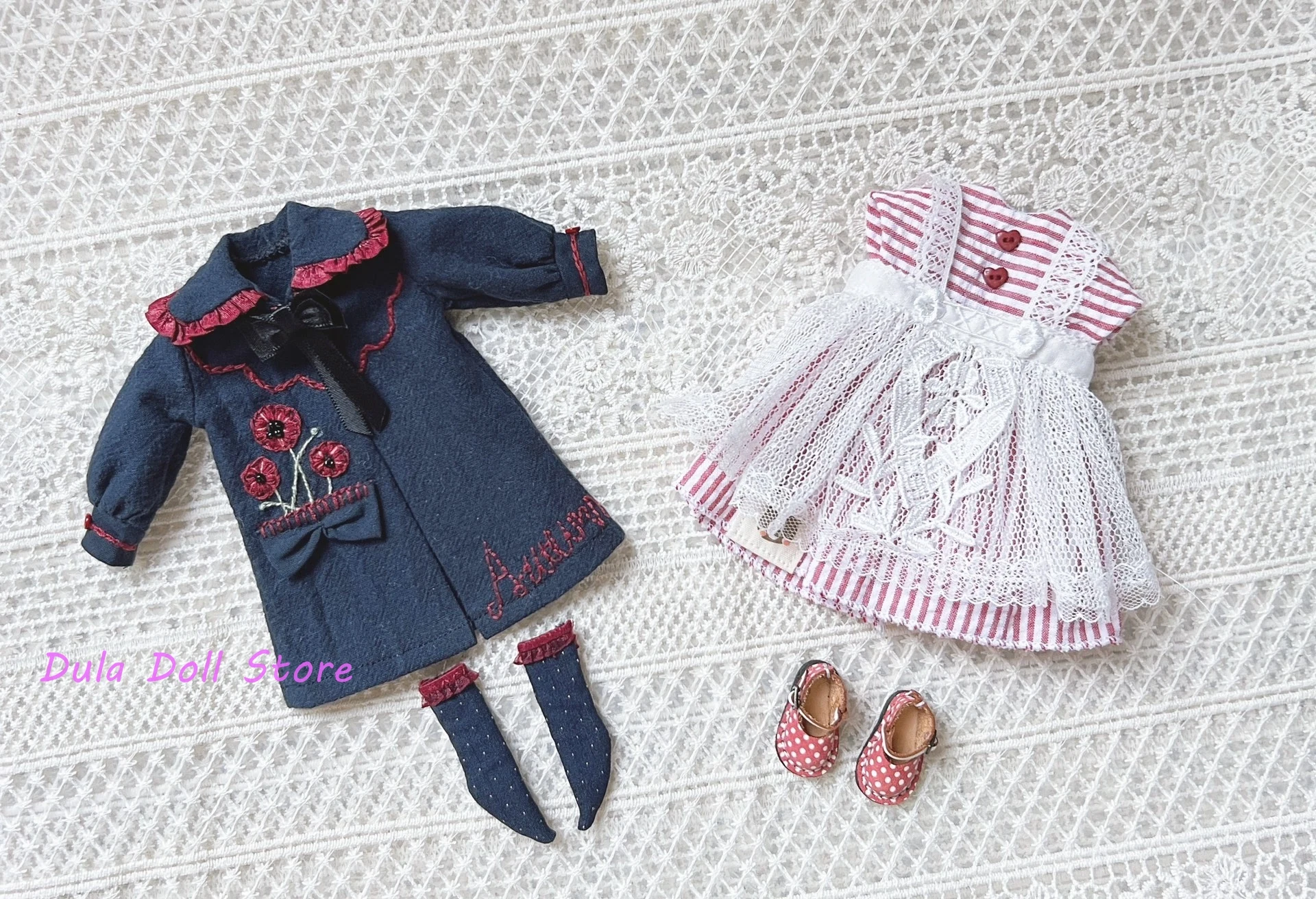 

Комплект одежды для кукол 2026 Dula: платье и пальто ручной работы, темно-синий осенний наряд для кукол Blythe, Qbaby, ob24, ob22, Azone, JerryB 1/6