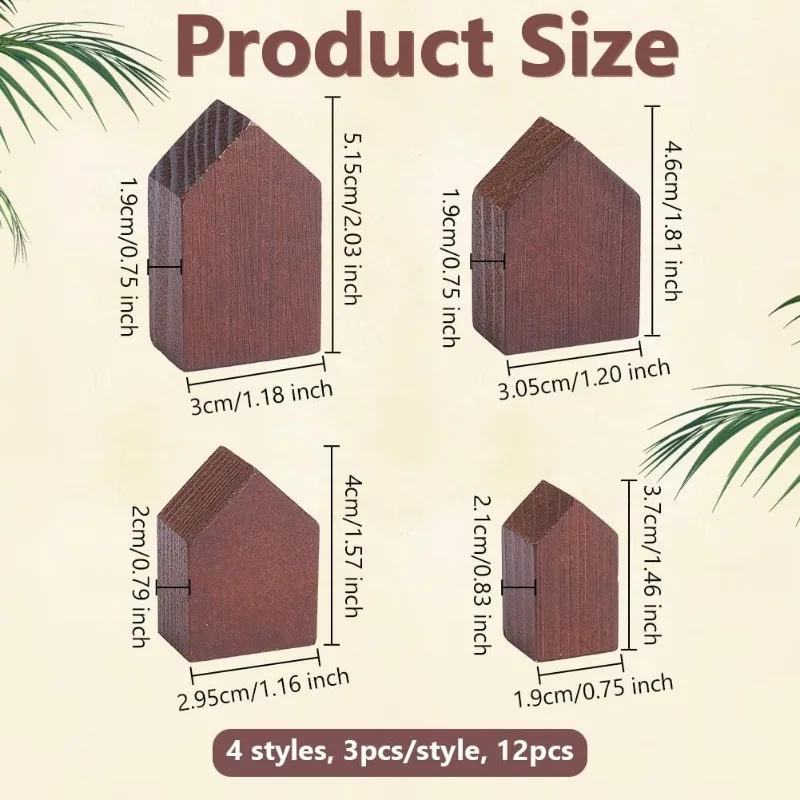 12Pcs 4 Sizes Coconut Brown Wooden House Shaped Blocks Arrow Shape Wooden Tray Plates Blank Wooden Cutouts Farmhouse