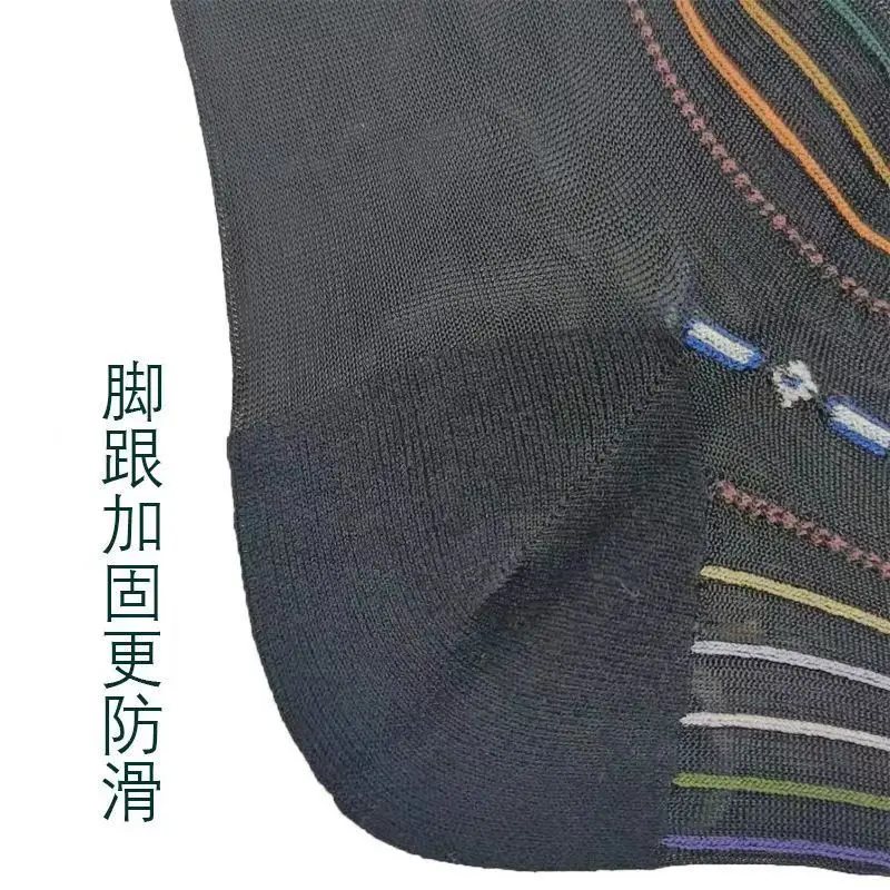 Summer Socks Mens Nylon Thin Breathable Silk Socks Business Ultra-Thin Transparent Colorful Stripe Mesh Socks