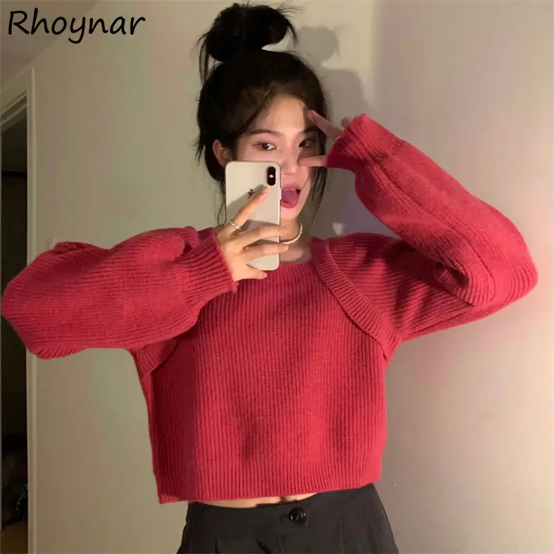 

Crop Pullovers Women Thicker Square Collar Sexy Chic Rosy Sweater Fashion Harajuku Korean Style Mujer Hot Sale All-match Newest