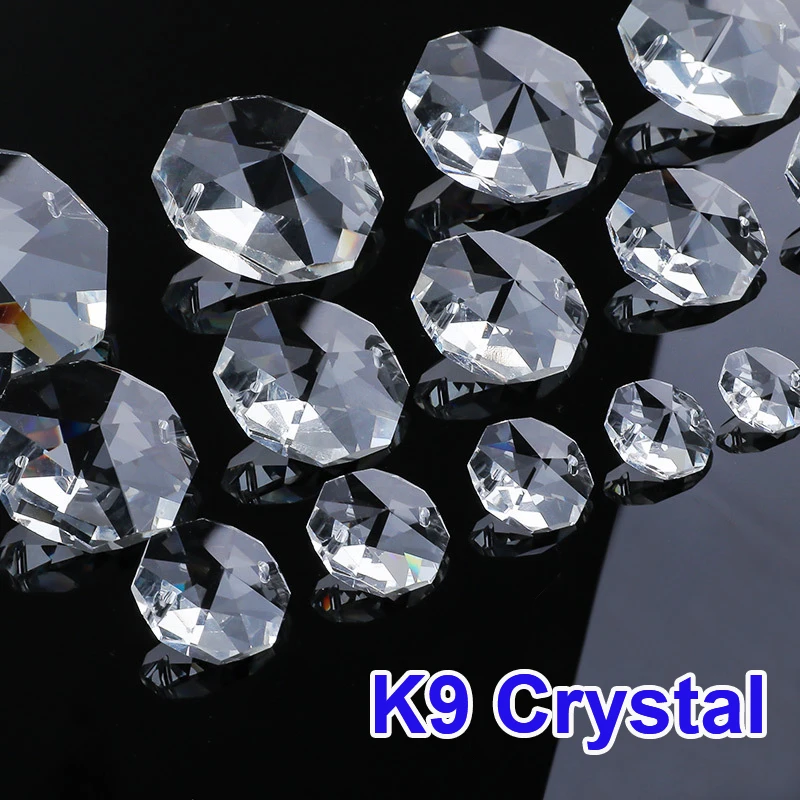 

14mm 16mm 18mm 20mm Two Holes Clear Crystal Glass Prism Octagonal Beads Pendant Hanging Prisms For DIY Lighting Lamp Decoration