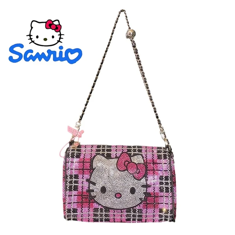 

Hello Kitty Luxury Crossbody Bag for Women Pink Cute Cartoon Glitter Diamond Versatile Casual Portable Purse Handbag Style