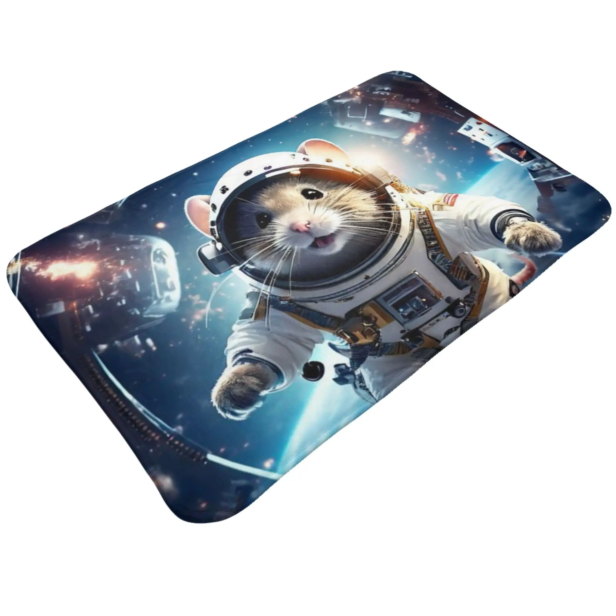 Astronaut Hamster Outer Space Galaxy Art Anti-Slip Mat Bath  Entrance Doormat Floor Decor