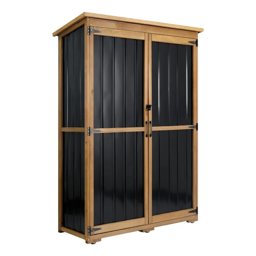 

Outdoor Storage Cabinet Waterproof with Shelves, Outdoor Storage Shed Garage Cabinet Weatherproof, Wood & Metal Outside Patio