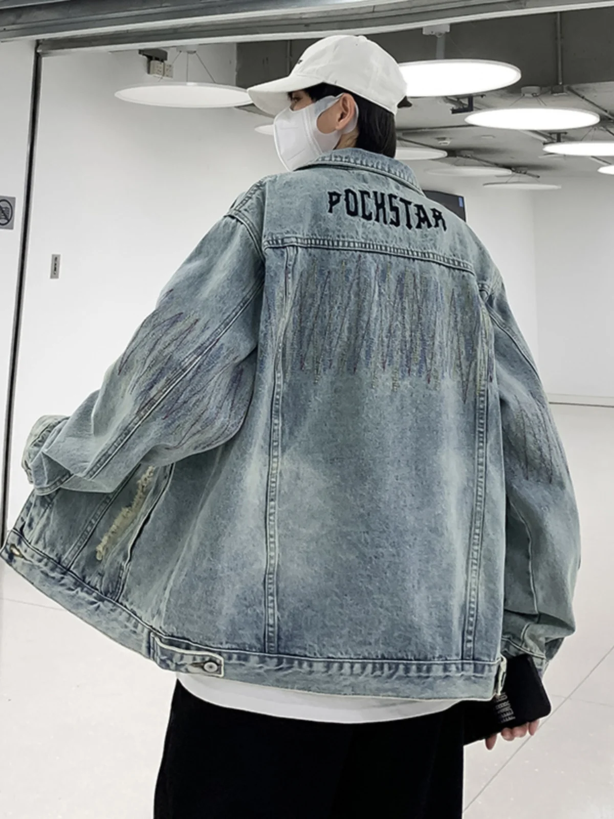 

Trendy Casual Loose Men's Denim Jaet Autumn Faion Brand Hong Kong Sle Vintage Workwear Jaet Pure Color Button Closure