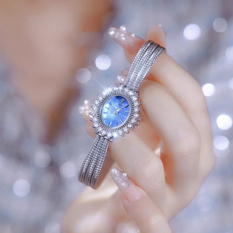 BS-Montre à quartz étanche pour femme, petit cadran en diamant, montre-bracelet décontractée pour femme, argent, luxe, mode élégante, 1845