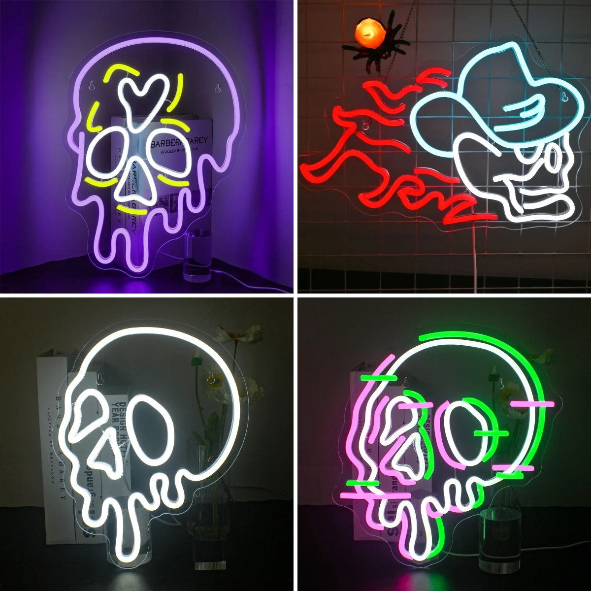 

Melt Skull Neon Sign Led Lights Skeleton Halloween Decoration Party Bedroom Home Bars Club Dimmable Room Wall Decor Signs Logo