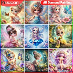 HUACAN New Diamond Painting Girl Elves Embroidery Butterfly Picture Rhinestones Flower Mosaic Portrait Decoration Wall