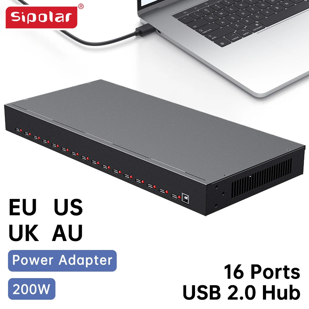 

Sipolar A-165C 200W powered 16 port USB C Type-C 2.1A data and charger hub for EIA-standard 19" rack charging box cart iPhone