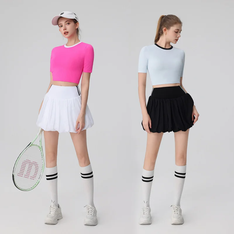 SharpStar New Iced-cooling Badminton T-shirt Anti-exposure Tennis Skirt High Waist Tutu Skort for Women Quick Dry Pickleball Set