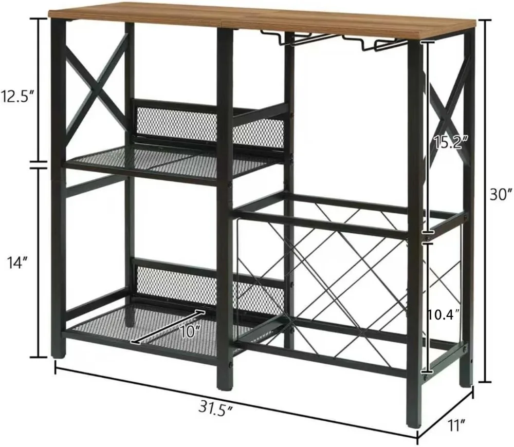 Rustic Wine Bar Cabinet with Glass Holder, 2-Tier Storage for Home Bar, Space-Saving Design