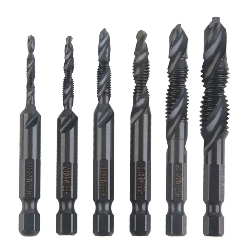 탭 도구 탭 드릴 비트, 1/4 인치 (6.35mm) 육각 생크, 블랙 색상, 목재 플라스틱 알루미늄 수공구용 태핑 스레드에 내구성