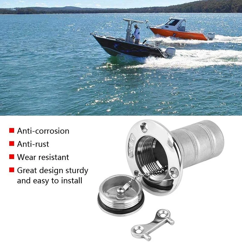 Marine Boat Deck Fuel Filler with Key Cap 38mm 1.5 in 316 Stainless Steel Boat Gas Cap Key Hardware Gas Marine Tank