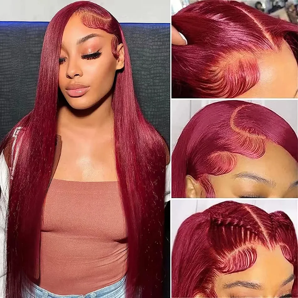 Burgundy 13x6 HD Lace Frontal Human Hair Wig Brazilian Straight 13x4 Lace Front Human Hair Wigs 99J Colored Remy Human Hair Wigs