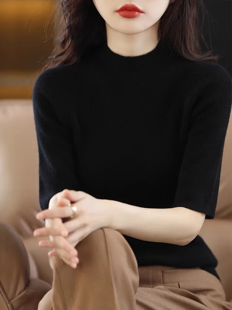 

Весенне-осенний шерстяной вязаный свитер Camere ort Thin Medium Sve, женский шерстяной трикотаж с высоким воротником Five Sve