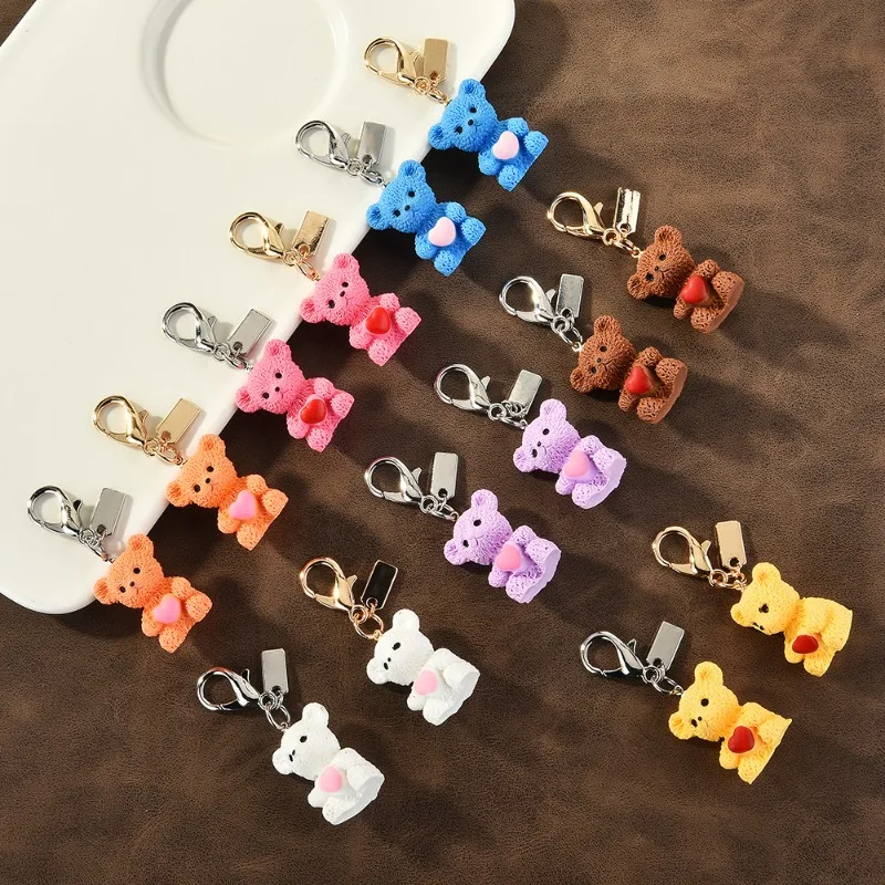 قلادة دب قطيفة لطيفة على شكل قلب، سلسلة مفاتيح على شكل قلادة، قلادة حقيبة، قلادة دمية حيوان قطيفة