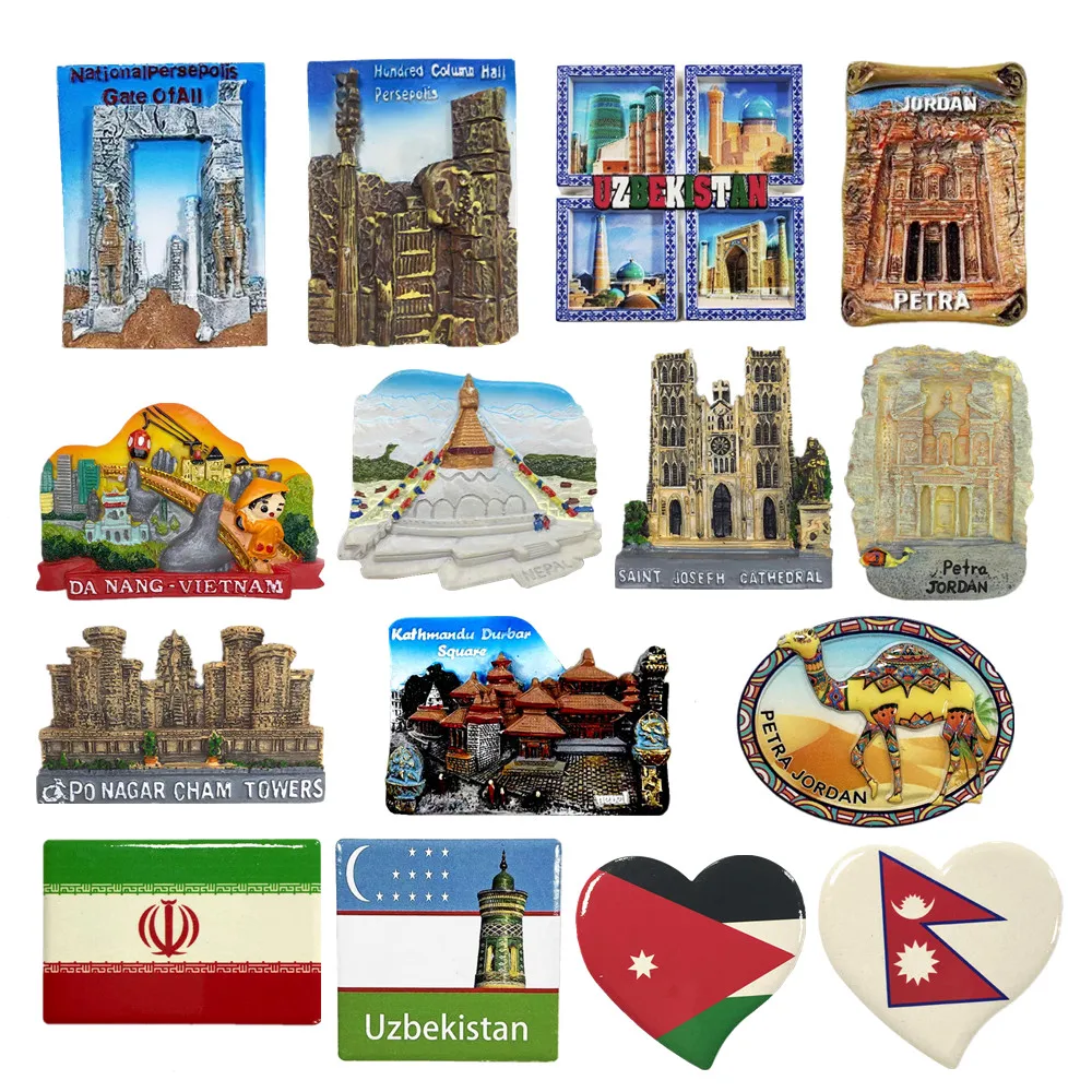 Asia Uzbekistan Nepal Iran Jordan Vietnam Resin 3D Fridge Magnets Tourism Souvenir Refrigerator Sticker Handicraft Decoration