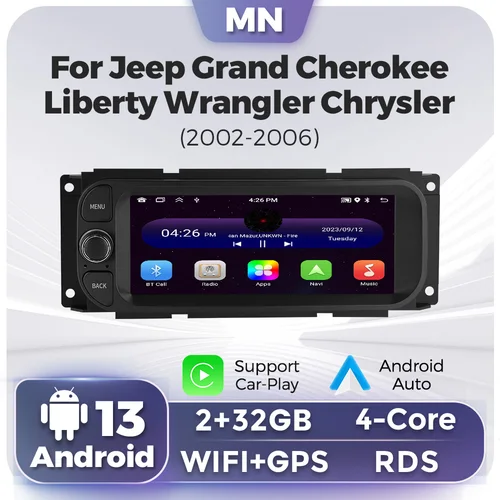 Android 13 todo en uno Radio de coche para JEEP Grand Cherokee Liberty Wrangler Chrysler 2002 - 2006 reproducción de coche Auto Multimedia GPS DSP radio de coche con bluetooth y usb，carplay inalambrico sistemas