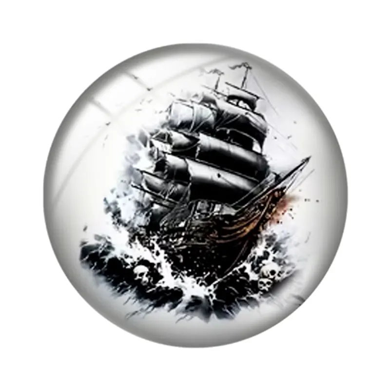Watercolor Pirate Ship  10pcs 12mm14mm/16mm/18mm/20mm/25mm Round Photo Glass Cabochon Demo Flat Back Making Findings Jewelry