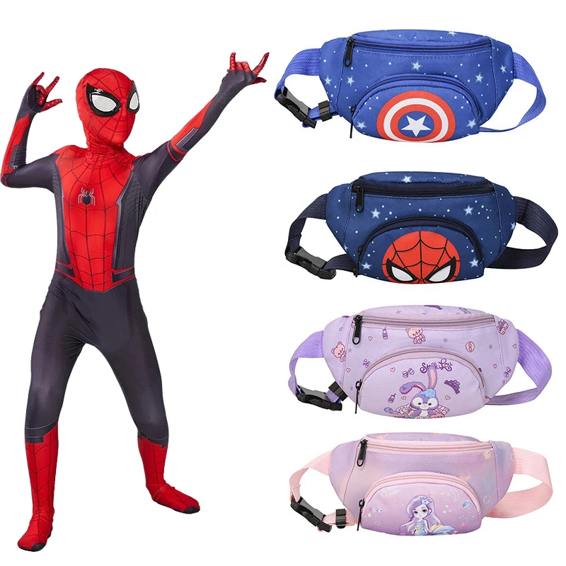 Disney Spiderman Anime Figure Official Fanny Pack for Child Banana Bag Iron Man Girl Waist Pack Pu Handbag for Boy Chest Bags