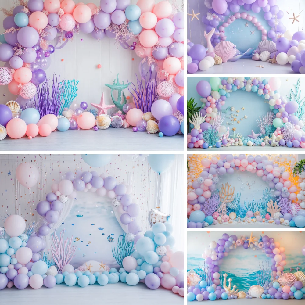Mermaid Backdrop for Photography Underwater World Seashell Princess Girl Birthday Baby Shower Cake Smash Photo Background