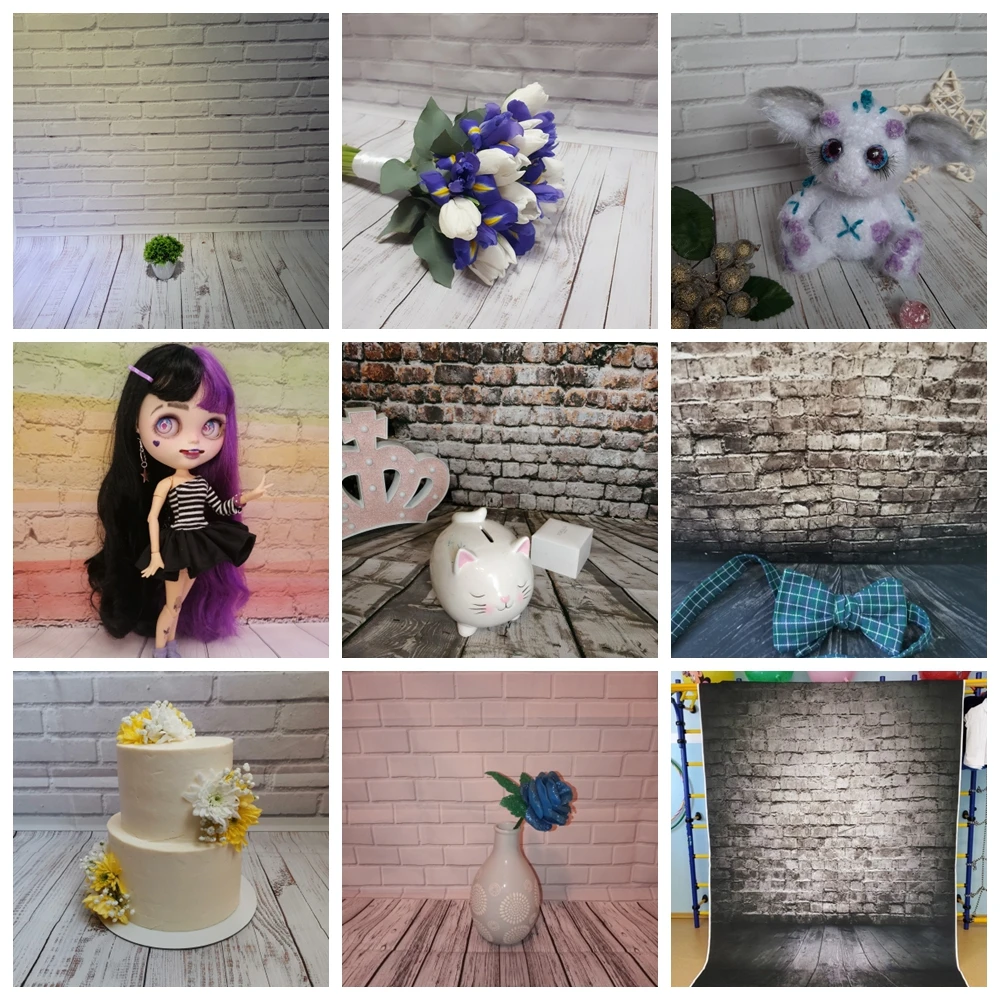 Grunge Gradient Brick Wall Wooden Boards Floor Interior Baby Portrait Photography Backdrops Backgrounds For Photo Studio