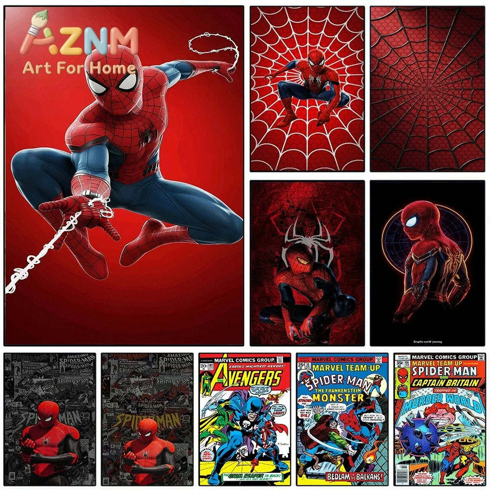 Marvel Spider Man Shooting Web Red Solid Background Canvas Wall Art Unframed Canvas Poster Print for Boys Bedroom Game Room Ap