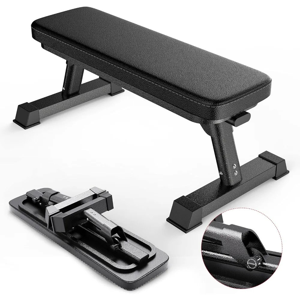 

Quality Foldable Flat Bench for Multi-Purpose Weight Training and Ab Exercises - Free PDF Workout Chart Included