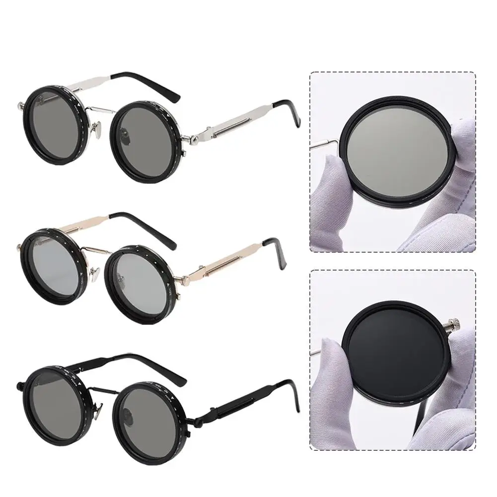 Polarisierte Runde Sonnenbrille für Herren ND9 Einstellbare Dimm-Sonnenbrille für Damen Retro Punk Angelbrille Outdoor-Brille UV400-Schutz