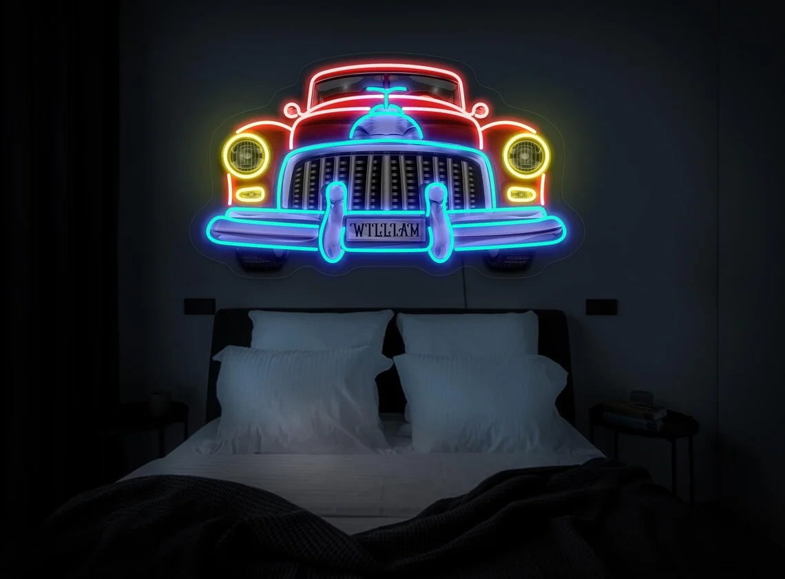 Retro Car Neon Sign, Car Neon Sign, Vintage Car sign, Car Lover Gift, Kids Room Neon Sign, Garage Neon Sign Decor, Car Wall Art