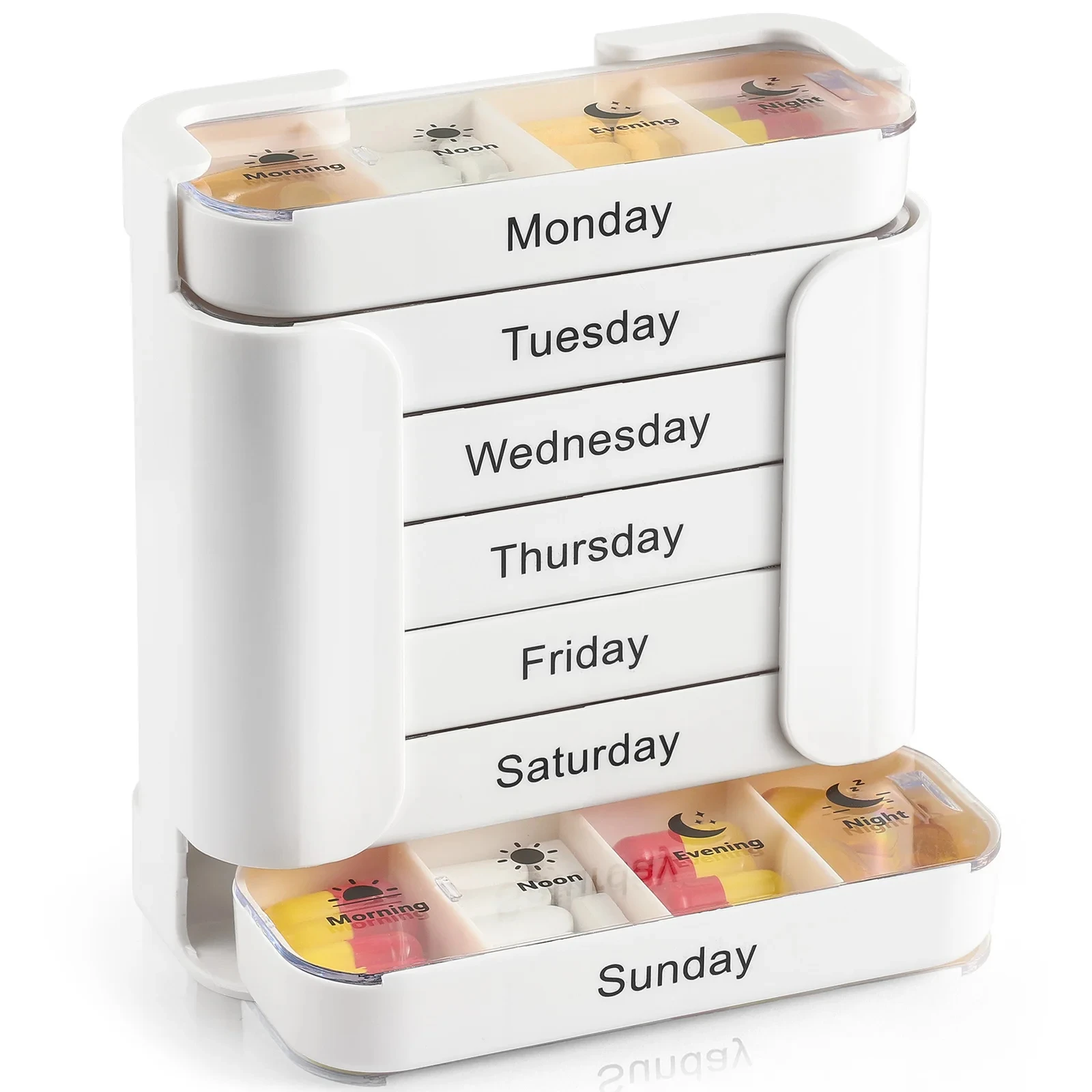 7-Tage-Wochen-Pillenorganizer, tragbare, quadratische Medikamentenbox mit 28 Fächern – Detail 7